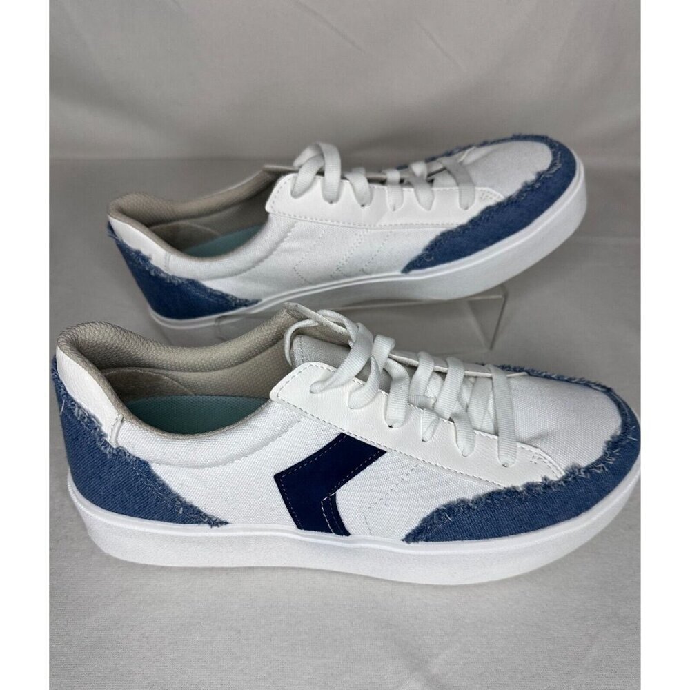 Dr. Scholl's Madison White Lace Fashion Sneaker Women's 9.5 Denim applique NWOT - Picture 3 of 10